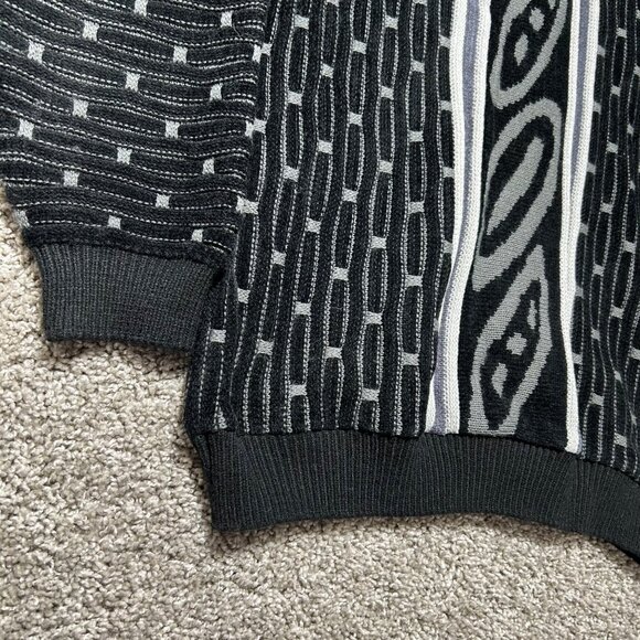 Vtg Barrage Coogi Style Sweater Mens M Black/Gray 3D Geometric Knit Pullover - Picture 5 of 10